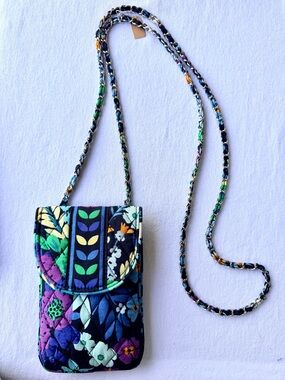 Vera Bradley Navy Multi Floral Quilted Cell Phone Mini Crossbody